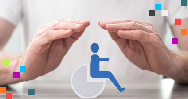 Image is of two hands hovering over a disability symbol.